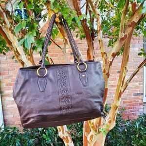 Vintage Wilson Leather Dark Brown Braided Handle Detail Satchel Bag